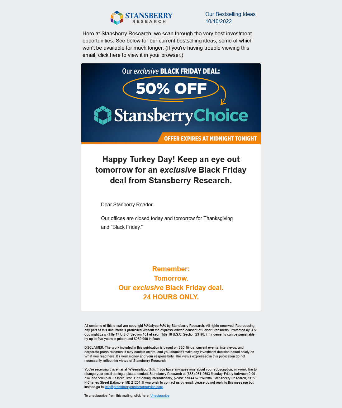 Black Friday promotional e-mail screenshot