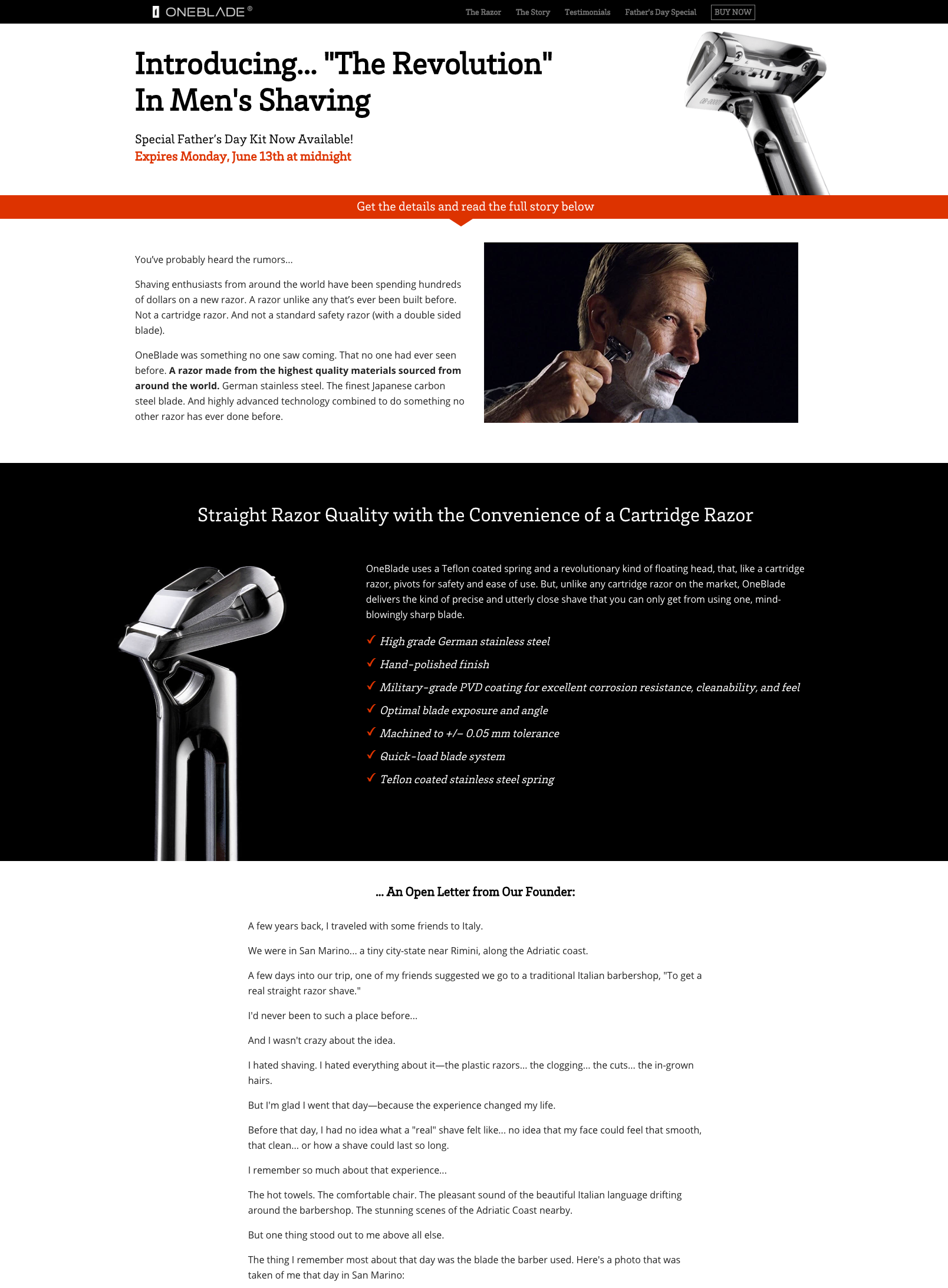 Oneblade microsite landing page screenshot