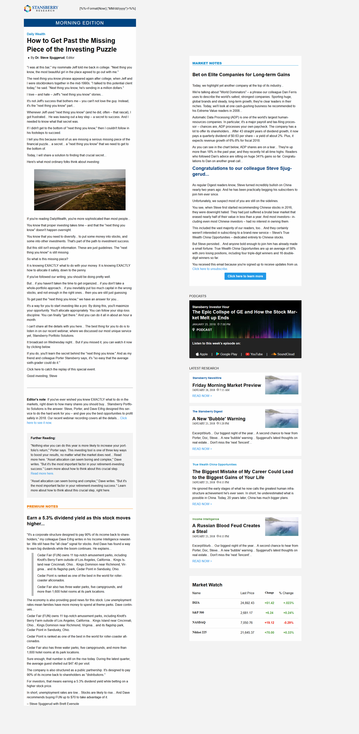 Investing Hour podcast newsletter screenshot