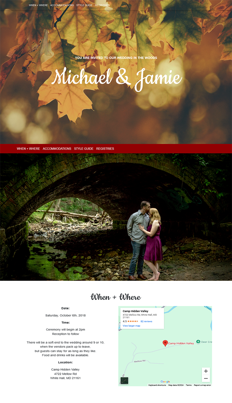 Jamie & Michael's Wedding personal microsite screenshot
