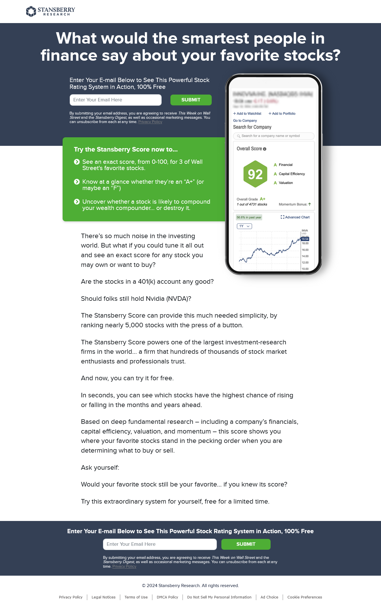 Favorite Stocks lead gen landing page screenshot